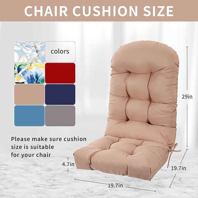 Adirondack Chair Cushion, High Back Patio Chair Cushions 48 x 19.7 x 4.7 Inch, Indoor/Outdoor Thickened Rocking Chair Cushion, Fade-Resistant & Waterproof (Beige, Set of 1)