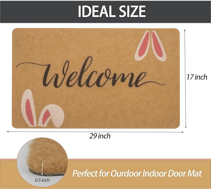 Easter-Decorative-Welcome-Doormat Outdoor-Entrance Easter Bunny Door Mat Non Slip Coir Front Door Mats for Spring Home Decor 17" x 29"