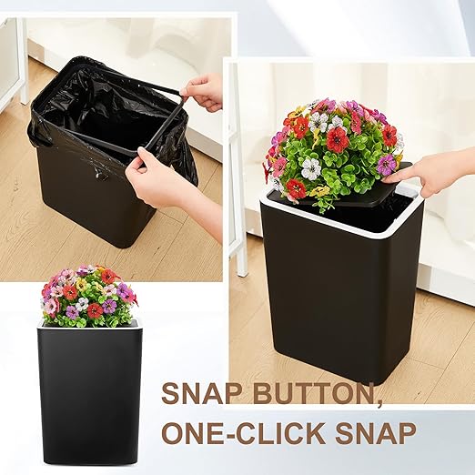 Dog Poop Trash Can Outside 3.96 Gal/15 L Plant Styled Dog Waste Trash Can with Lid 50 Pcs Plastic Waste Bags Outdoor Indoor Poop Container Slim Garbage Bin for Yard Garden Pet (Flower Black)