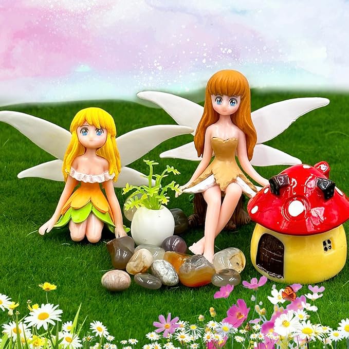 Suartus Miniature Fairy Figurines - 4Pcs Small Flower Fairies Ornaments Resin Mini Fairy Figurines Tiny Elf for DIY Fairy Garden Flower Pot Bonsai Micro Landscapes Craft Decoration Accessories