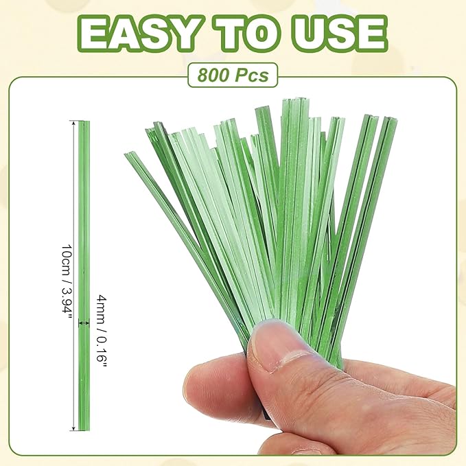 PATIKIL Bag Twist Ties 4 Inch, 800 Pcs Metallic Bread Ties for Treat Plastic Bags Gift Wrapping Candy Coffee Bag Plant Party Cake Favor, Green