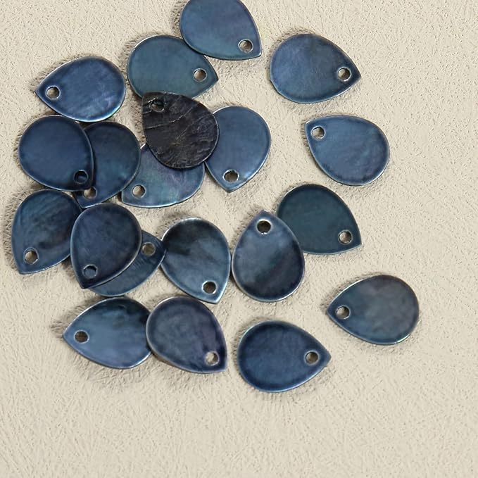 Firstmeet 60pcs Shell Beads Natural Mussel Shell Waterdrop-Shape Charm Beads with Iridescent Back for Handcraft Jewelry Making(DIY-1023-Dark Blue-WD)