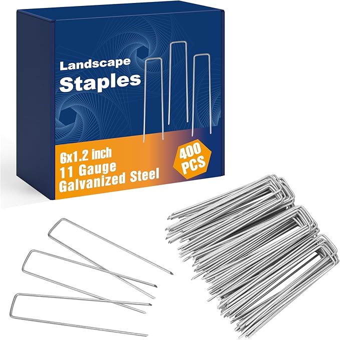 Whonline 400pcs 6 Inch Landscape Galvanized 11 Gauge Garden Stakes U-Shaped Pins Tent Ground Fence Stakes Yard Lawn Staples for Landscaping Fabric Irrigation Tubing