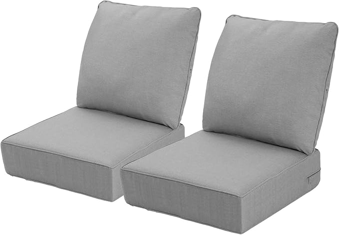 Outdoor Deep Seat Cushions Set of 2 for Patio Furniture, Waterproof & Fade Resistant Replacement Cushions with Removable Covers, 24 x 24 Inch, Light Gray