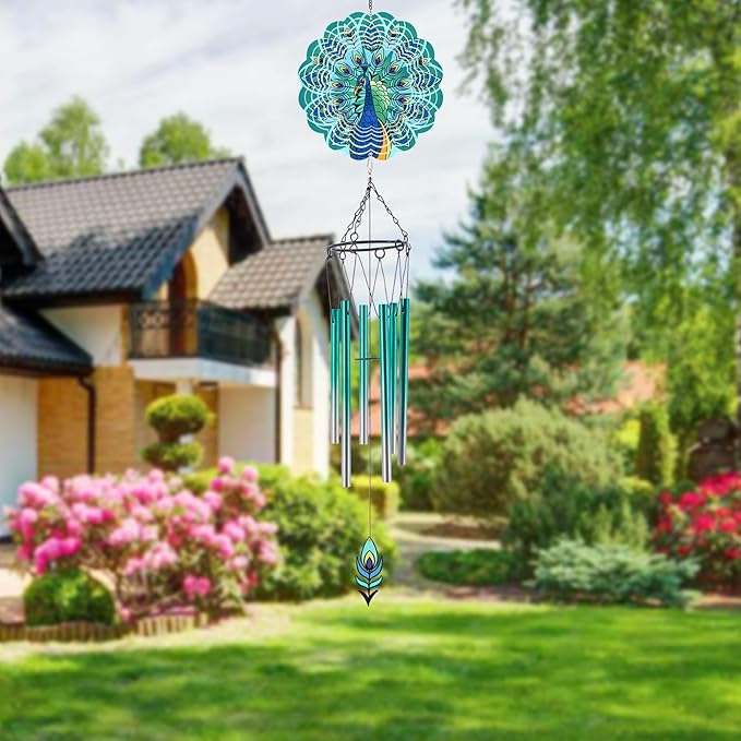 Wind Chimes with Peacock Wind Spinner, Gifts for Men, Women, Retirement, Teacher, Parents - Outdoor Hanging Decor Clearance for Garden, Patio, Backyard Or Porch