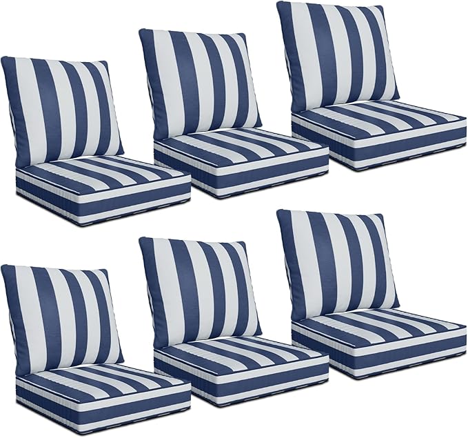 24" x 24" x 6" Outdoor Deep Seat Cushions Set - 6 Set Waterproof & Fade Resistant Patio Furniture Replacement Cushions, Non-Slip Outdoor Cushions Fit Loveseats, Couches, Chairs, and Sofas