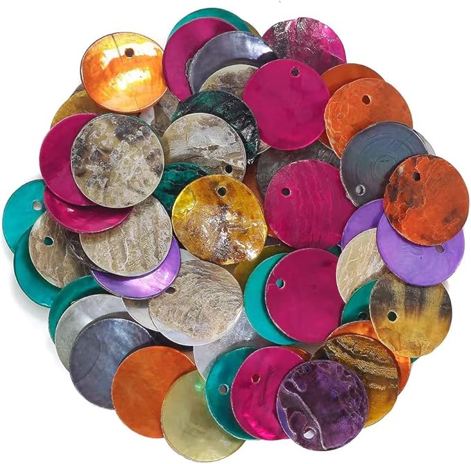 Firstmeet Shell Beads 240pcs Natural 12mm Flat Round Mussel Shell Coin Drop Charm Beads with Iridescent Back for Handcraft Jewelry Making(DIY-1023-Mix-12)