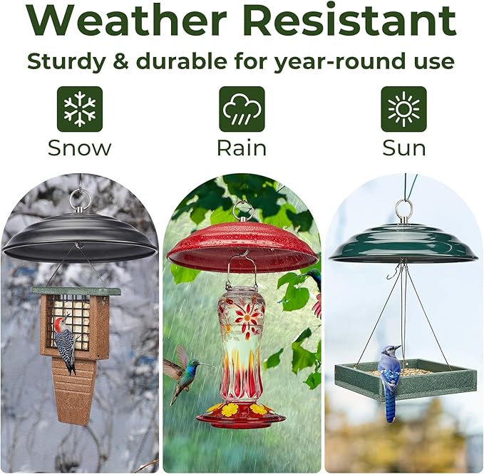 Kingsyard 11 Inch Metal Weather Protective Dome, Large Rain Guard Cover, Hanging Baffle for Outdside Bird Feeders, Rust Proof & Easy to Clean, Black
