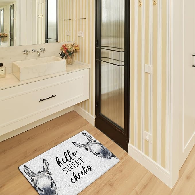 JINYO Hello Sweet Cheeks Door Mat, Funny Donkey Door Mat Indoor Outdoor Entrance Entryway Porch, Sweet Cheeks Bath Mats for Bathroom, Donkey Welcome Mats, 17x30 Inch