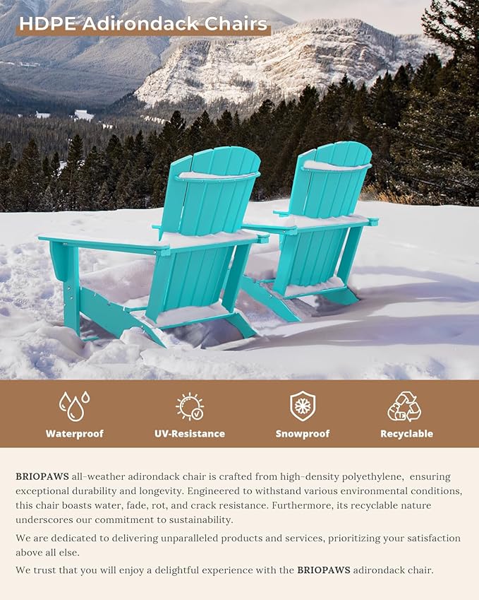 BRIOPAWS Adirondack-Chairs-Set of 2 | Fire Pit Chair | Oversized | HDPE Plastic | Weather Resistant | for Deck Outdoor Poolside Campfire | Aqua