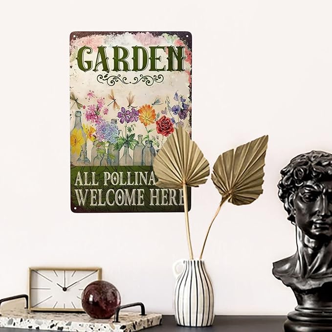 Garden Signs Vintage Metal Tin Sign Retro Garden Decor Welcome Plaque Housewarming Gift for Farmhouse Yard Home 8x12 Inch