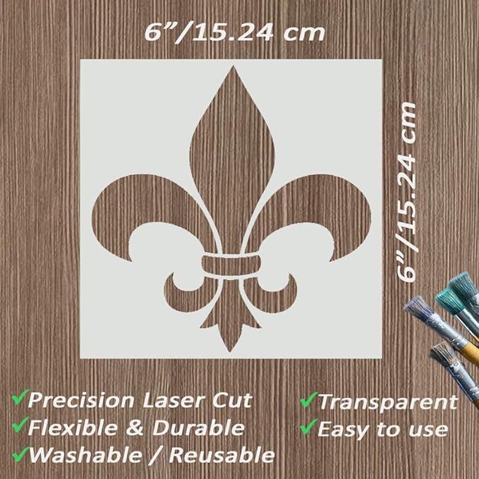 DLY LIFESTYLE Fleur de lis Stencil for Painting on Wood, Paper, Fabric, Walls and Furniture - Flower Stencil - 6x6 Inches - Reusable DIY Art and Craft Stencils