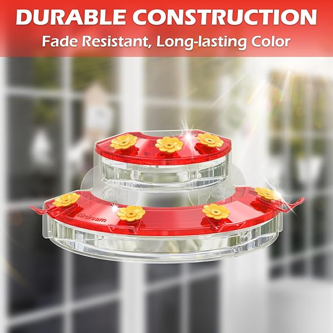 Birdream Window Hummingbird Feeders for Outdoors, with Strong Suction Cups & 7 Feeding Ports, Easy to Use and Maintain, Gift for Bird Lover, Plastic Bird Feeder, 1 Pack, 10oz - Red