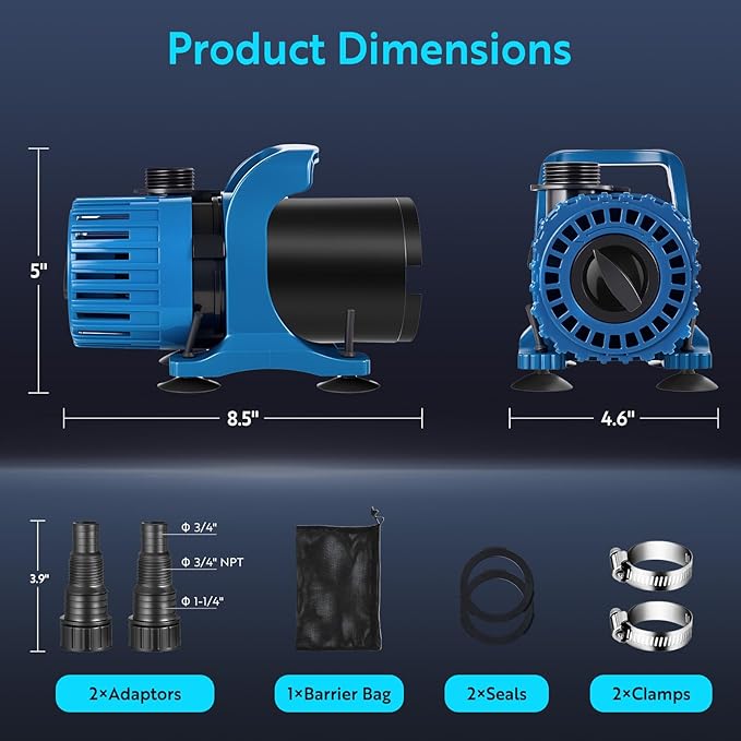 100W 1800GPH Adjustable Flow Pond Pump for Outdoor Ponds, Fountain Pump, Waterfall Pump, Ultra Quiet Operation, UL Listed