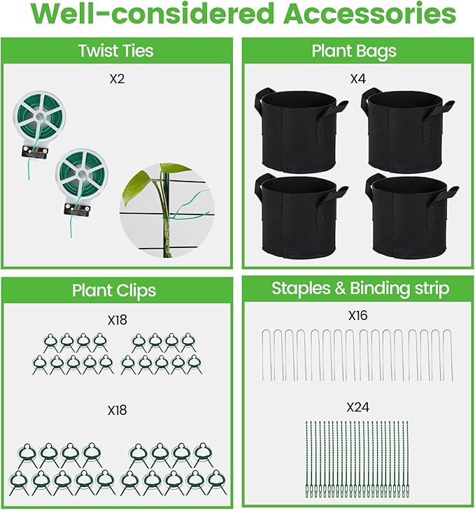 4 Pack Foldable Cucumber Trellis, 46" L X 18" W A-Frame Garden Trellis, Steel Climbing Plants Support Raised Bed Trellis with Twist Ties & Plant Bags for Climbing Plants Outdoor