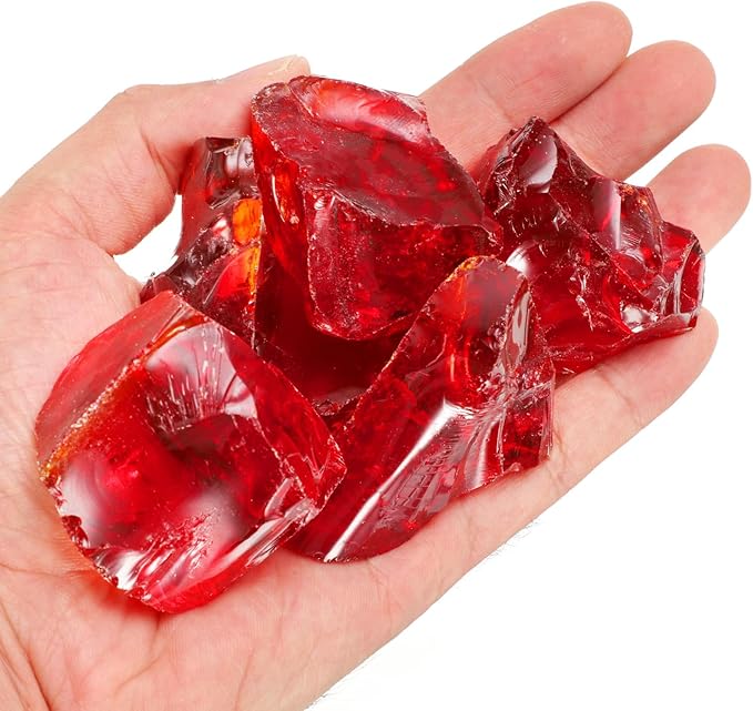 uxcell Fire Glass for Fire Pit, 3-5cm(1/9"-1/5") High Luster Reflective Glass Rocks for Natural or Propane Fireplace, Safe for Outdoors and Indoors Fire Pit Glass, Red, 400g/14oz