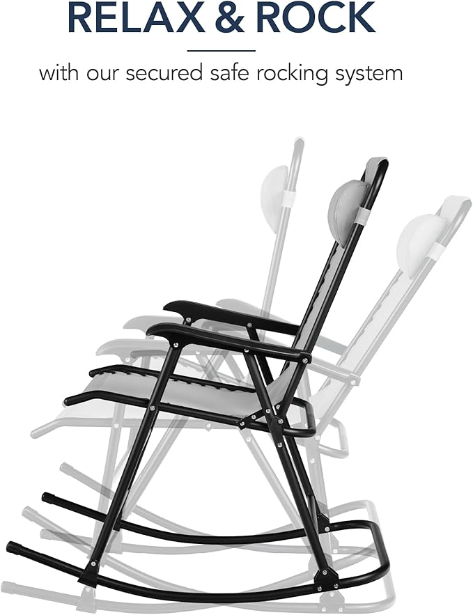 Best Choice Products Outdoor Folding Rocking Chair, Zero Gravity Lounge Chair, Patio Rocker w/Headrest Pillow - Ice Gray