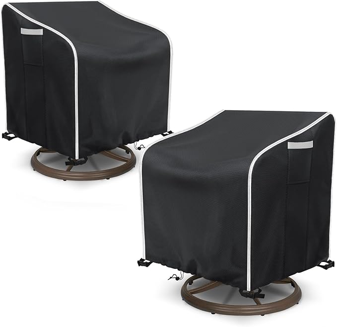 AKEfit Outdoor Swivel Lounge Chair Cover 2 Pack,Heavy Duty Waterproof Patio Chair Covers for All-Weather Protection Outdoor Lawn Furniture, Black-30W X 34D X 38.5H inches
