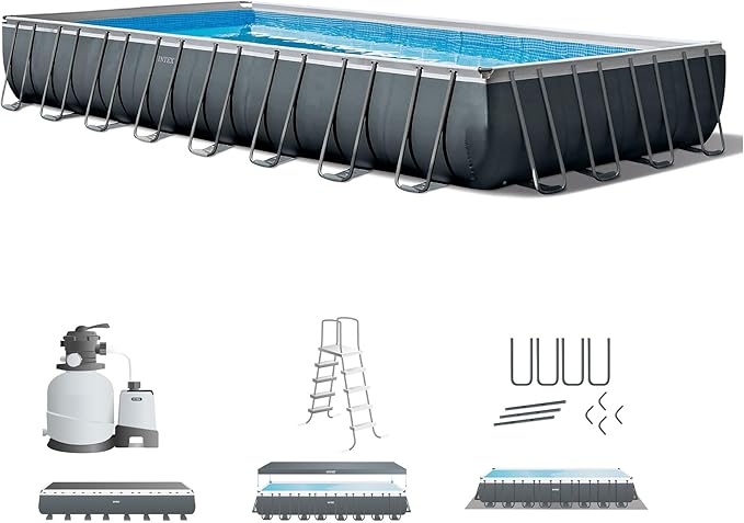 Intex 26373EH Ultra XTR 32ft x 16ft x 52in Above Ground Swimming Pool Set with Sand Filter Pump and OptiFlow 50 lb Premium Filter Sand (2-Pack)