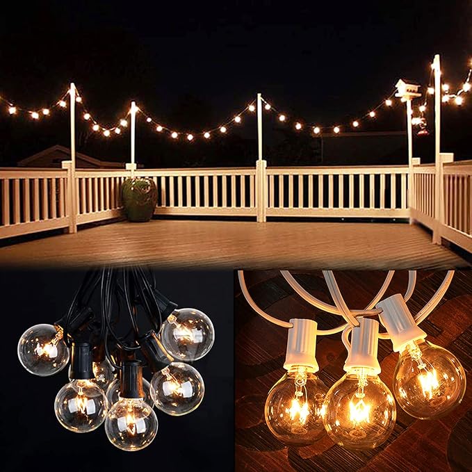 Abeja Outdoor String Light G40-100Ft with 105 Edison Glass Bulbs, 5W, E12 Socket Base, UL Listed Waterproof for Patio Lights Bars Party Decor, White