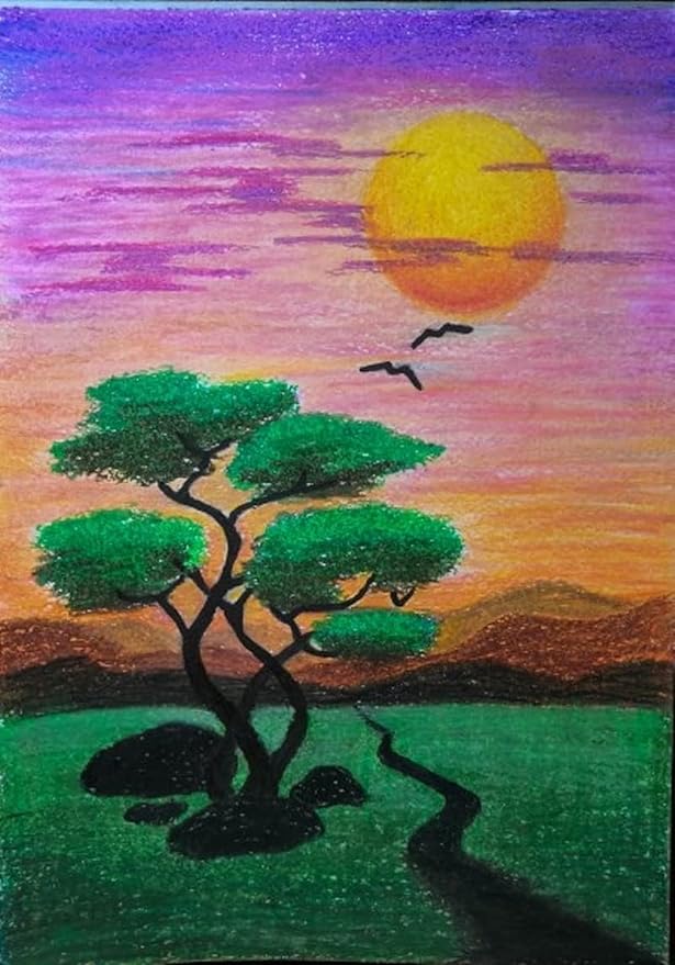 TIAMECH A4 Reusable Night Scene Stencil for Painting - Moon Road Tree Mountain Layering Template, DIY Wall Art, Wood Furniture, Scrapbook & Crafts (8.3x11.7inch)