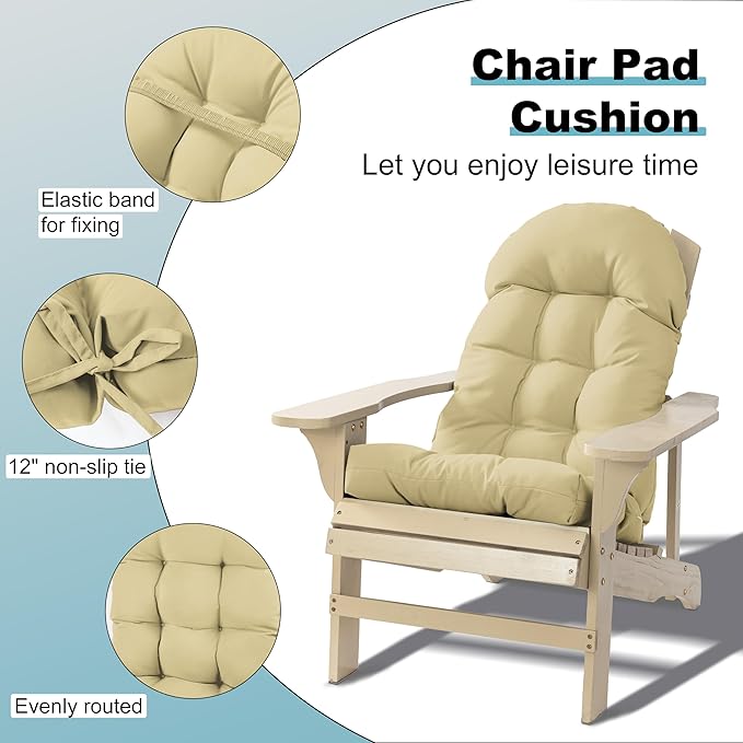 Adirondack Chair Cushion, Rocking Chair Cushion 44x19.4x4 inch, High Back Patio Cushions of Upper and Lower with Ties, Sunscreen and Fade-Resistant (Semolina, 2)