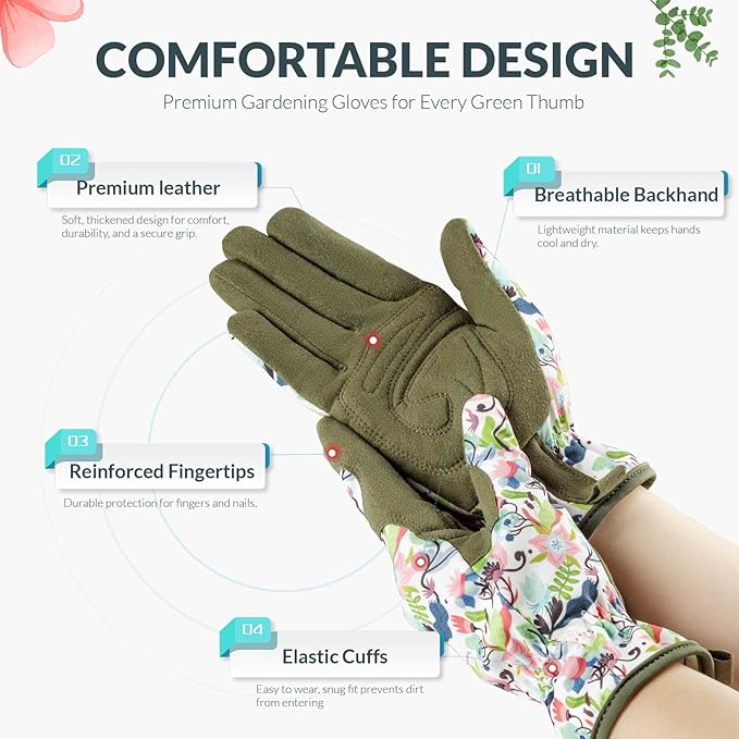 Baidast Garden Gloves, Breathable Leather Gardening Gloves Thorn Proof for Digging, Planting, Pruning