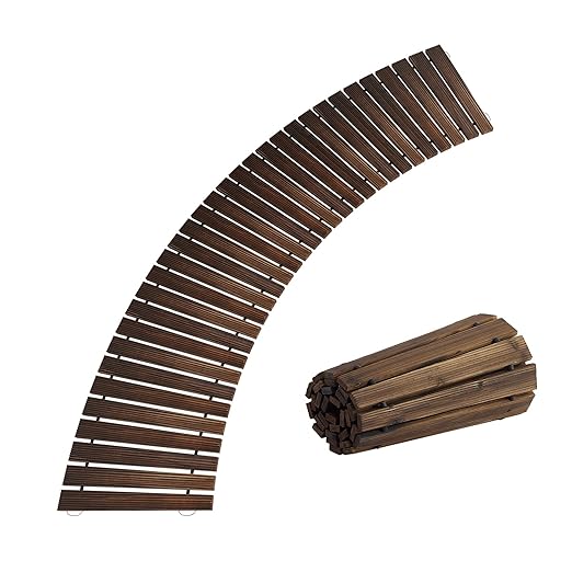 6FT Curved Wooden Garden Pathway Walkway Outdoor Roll Out Decorative Garden Non-Slip Patio Path Decorative Boardwalk Outdoor Road Floor for Backyard Beach Wedding Party