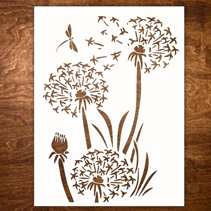 Dandelion Stencil for Painting on Wood, Canvas, Paper, Fabric, and Furniture - 8x10 Inches - Dandelion Flower Stencil - Reusable DIY Art and Craft Wall Stencils