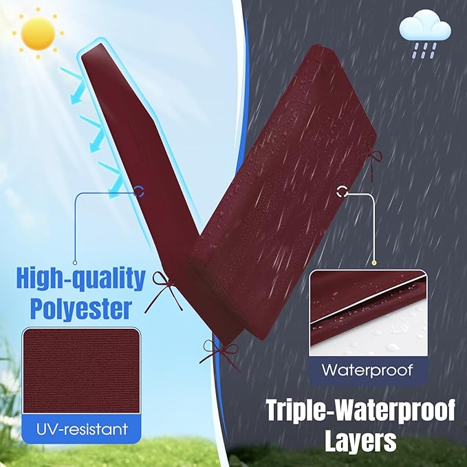Basic Beyond Chaise Lounge Cushions Outdoor, 3-Layer Waterproof Outdoor Furniture Cushions with Removable Cover and 4 Ties, 72"x21"x3" Patio Lounge Chair Cushions for Outdoor Furniture, Burgundy