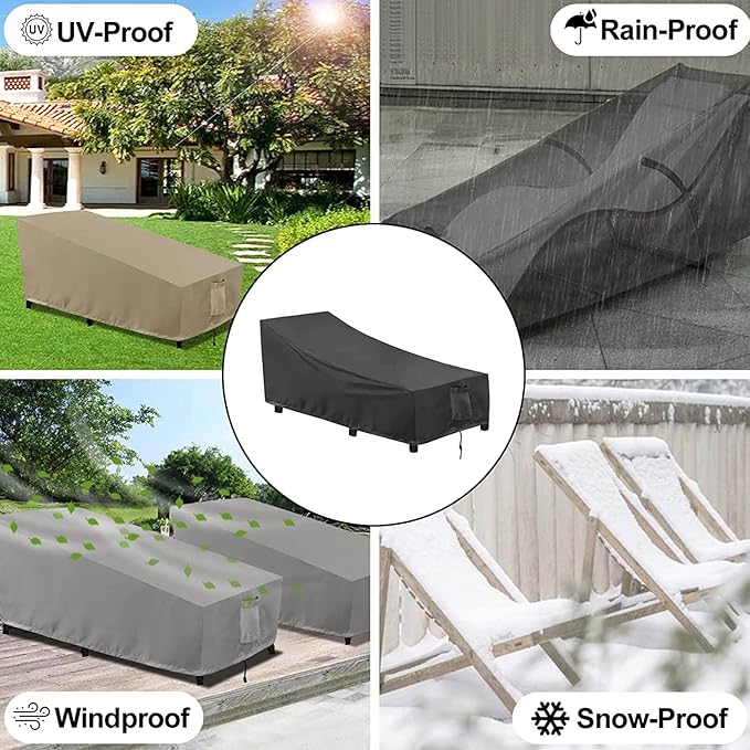 OutdoorLines Outdoor Waterproof Patio Chaise Lounge Chair Cover - UV Resistant Lounger Covers Heavy Duty Weatherproof Patio Sofa Furniture Covers, 2 Packs, 84Wx32Dx32H Inches, Black
