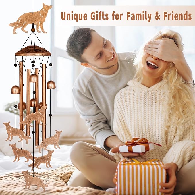 German Shepherd Wind Chimes for Outside, Metal Windchimes Outdoors, Shepherd Gifts for Women/Men, Memorial/Birthday Gifts, Garden Decor for Outside, Patio or Yard, Durable Chimes for Outdoors