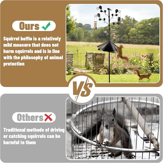 Squirrel Baffle for Bird Feeder Pole，Outside Pole Mount Stopper & Bird House Guard for Outdoor Shepherd’s Hook and Anti Raccoon Poles, 14 Inch