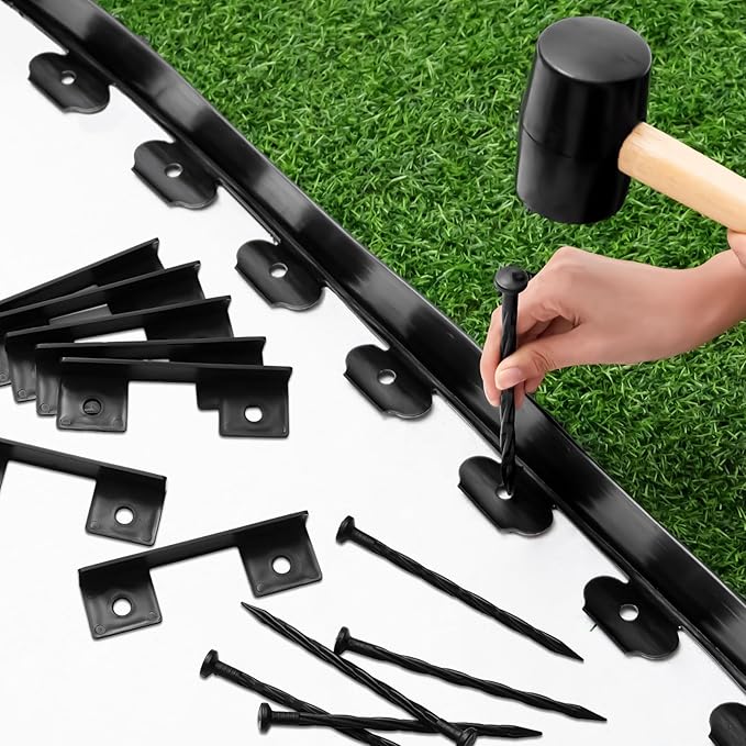 Sasylvia 3'' x 200' Landscape Edging Kit Edging Border Coil Include 120 Anchoring Spikes 10 Connectors Plastic Garden Border for Lawn Garden Grass Yard Home(Black)