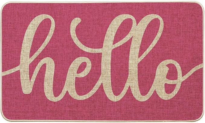 Artoid Mode Pink Hello Spring Doormat, Summer Home Decor Low-Profile Switch Rug Door Mat Floor Mat for Indoor Outdoor 17x29 Inch