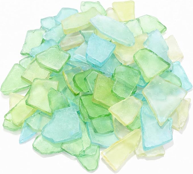 Jetec 25 oz Sea Glass for Crafts Pieces Decor Flat Frosted Sea Glass Vase Filler Crushed for Beach Wedding Party Decor Home Aquarium DIY Craft Supplies(Green, Yellow, Blue)