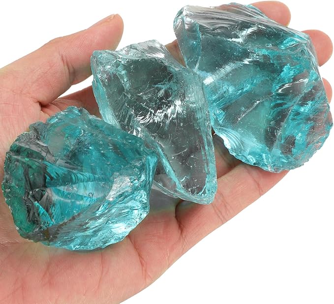 uxcell Fire Glass for Fire Pit, 5-8cm(2"-3.1") High Luster Reflective Glass Rocks for Natural or Propane Fireplace, Safe for Outdoors and Indoors Fire Pit Glass, Blue, 400g/14oz