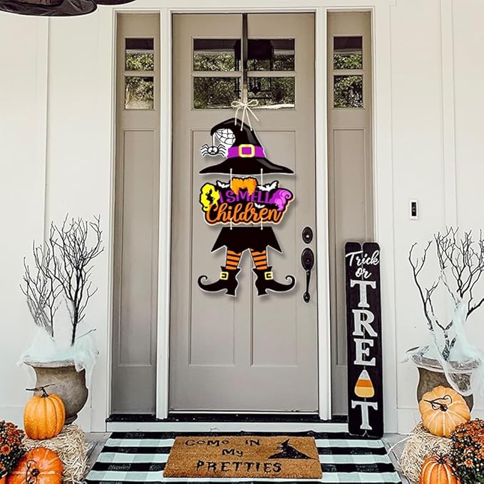 Halloween Decorations Witch Hanging Sign Front Door Hanger Wreath Decor Indoor Outdoor Yard Wall Decorations Witch Hat Door Sign for Halloween Party Farmhouse House Home Decor Supplies