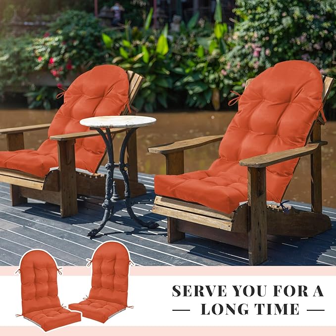 Geelin 4 Pcs Adirondack Chair Cushion High Back Patio Rocking Chair Cushion 44 x 19 x 4 Inch Tufted Weather Resistant Fade Resistant Seat for Patio Rocking Seat (Orange)