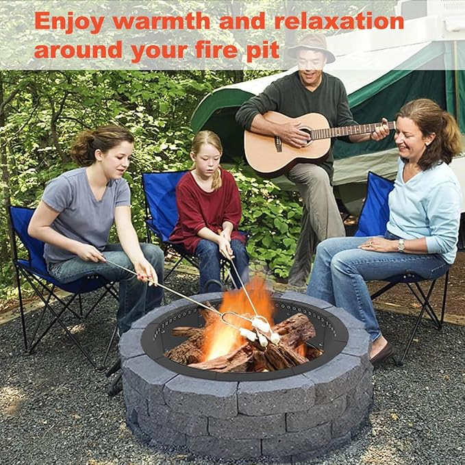 Koutemie Outdoor Smokeless Fire Pit Ring Liner 43-Inch Outer/39-Inch Inner Diameter, Heavy Duty Solid Metal Steel Round Firepit Rim Insert for Outside DIY Campfire Ring Above or In-Ground, Black