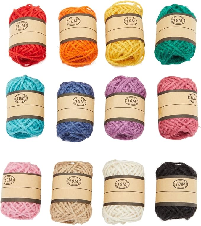 24 Rolls Colored Twine String for Crafts, 2mm Macrame Cord for Gift Wrapping - 12 Colors Twine for Crafts and Macrame Supplies (11 Yards Each, 264 Yards Total)