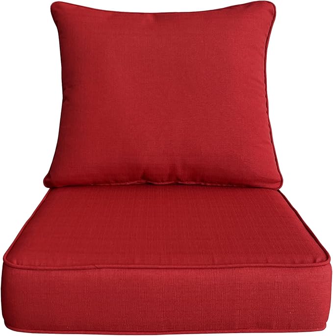 COZYVIDA Outdoor Deep Seat Cushion Set of 1, 24"x24" Seat & 25"x22.5" Back, C0 Water-Resistant Breathable Polyester, UV-Resistant 1000+ Hrs, 30D Foam with Recycled Fiber Fill,Chili