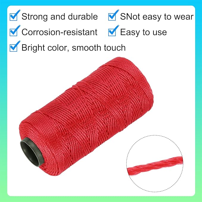 MECCANIXITY Nylon String 3 Strands Twisted Mason Line 1.5mm x 218 Yards Nylon Twine String for DIY Projects, Home Improvement, Gardening, Gift Wrapping, Christmas Party Supplies, Red