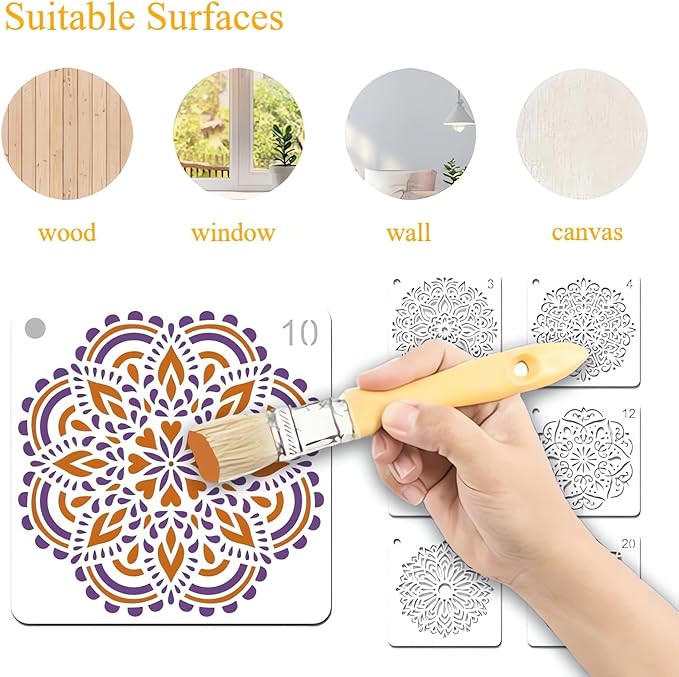 Mandala Stencils for Painting, 64PCS 4.7x4.7 Rangoli Stencils for Crafts & Home Decor