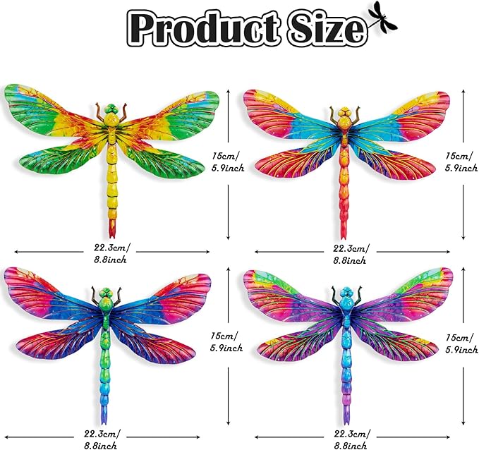 SUNREEK Metal Dragonfly Wall Decor, 9 Inches Dragonfly Outdoor Wall Art for Fence Garden Yard Patio Decorations