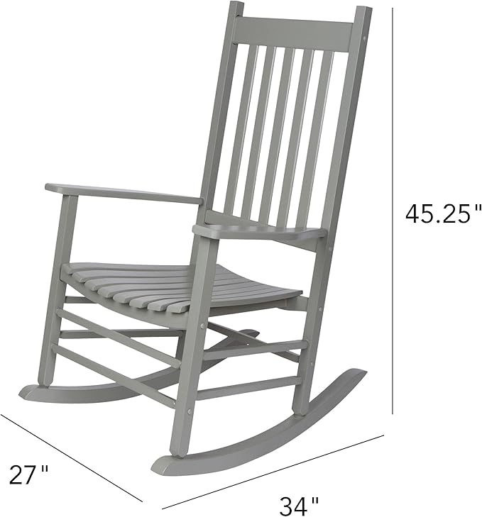 Shine Company Vermont Porch Rocker, High Back Wood Rocking Chair, Storm Gray