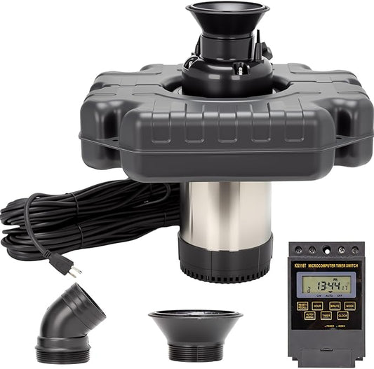 Stainless Steel Metal Pond Fountain Aerator, 1HP 110V 15000 GPH Fountain Pump, 100 FT Power Cord, Automatic Aerating Fountain Pump with Programmable Timer for Outdoor Large Ponds & Lakes