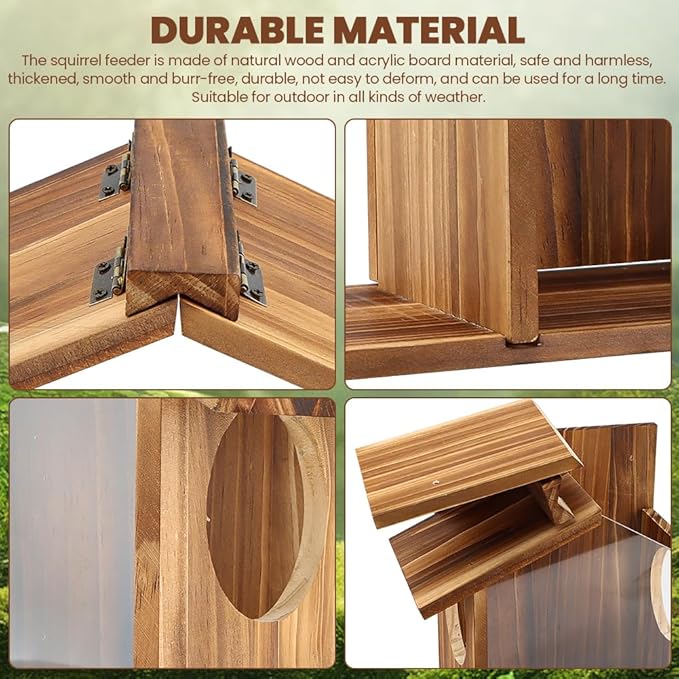 Wood Squirrel Feeder, Outside Squirrel House Box for Corn, Squirrel Picnic Table Feeder Box, Chipmunk Feeder Hold Corn, Corn Cob, Easy to Fill with Removable Front Panel, for Outdoors Winter Tree
