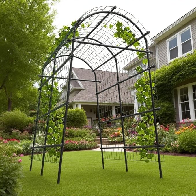Garden Arch Trellis, 7.5FT Extra Tall Polyethylene-Coated Stainless Steel Garden Trellis for Climbing Plants, Vegetables, Flowers, Outdoor Pergola Arbor Wedding Party Decoration, Cucumber Trellis, Gar
