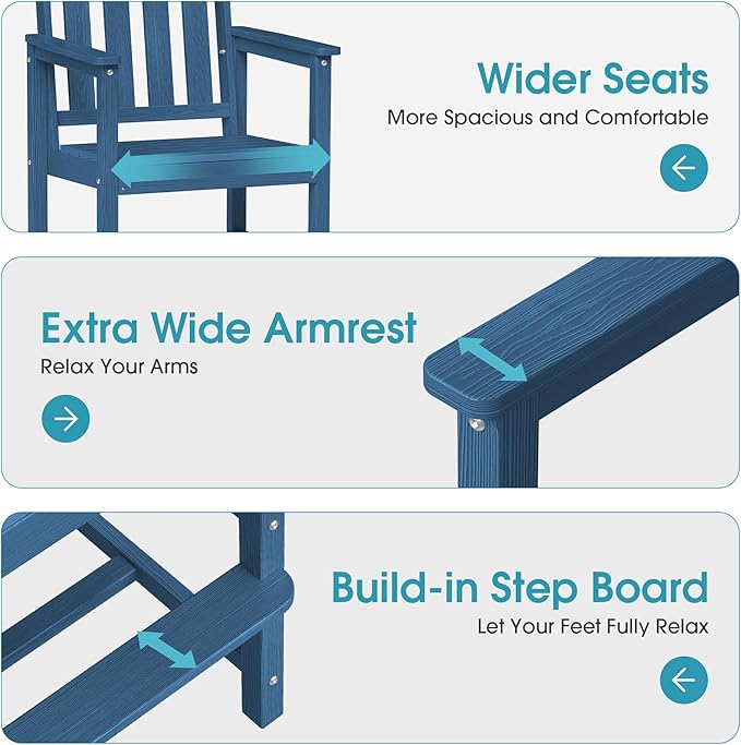Ciokea Set of 2 Outdoor Tall Bar Chairs, 27" Bar Height Patio Stools with Arms & High Back, Heavy Duty All-Weather Adirondack Tall Chairs for Balcony, Poolside, Deck and Garden, Navy Blue